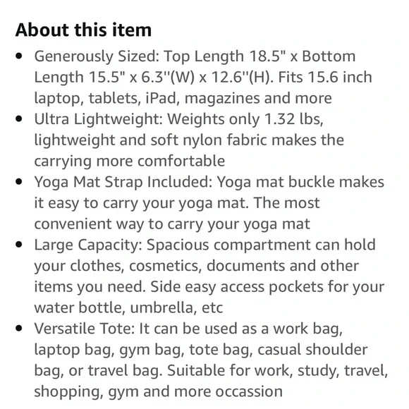 BAGSMART Tote Bag with Zipper, Gym Tote with Compartments fits 15.6” laptop - Picture 4 of 5